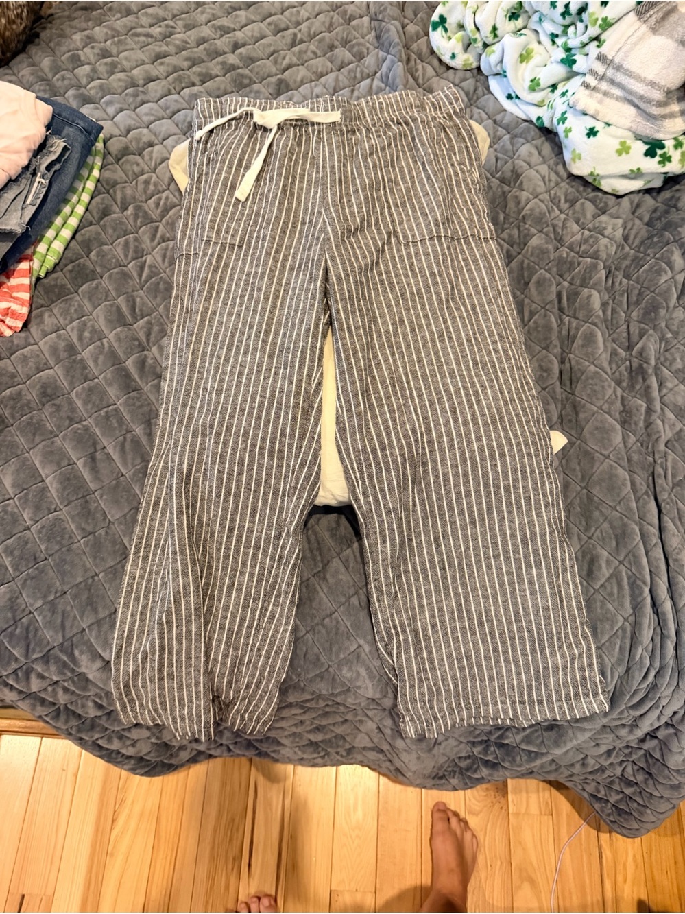 Striped Gray womens Elastic-Waist Pants
